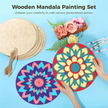 10 Pack Wood Mandala Painting Set with Wood Rounds,12-Color Acrylic Markers and String for Crafts and DIY Home Décor