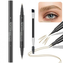 (Brown) Dual-Ended Forked Tip Eyebrow Pencil With Brush 2-in-1 Waterproof And Smudge-Proof Precise Definition For Natural Looking Brow