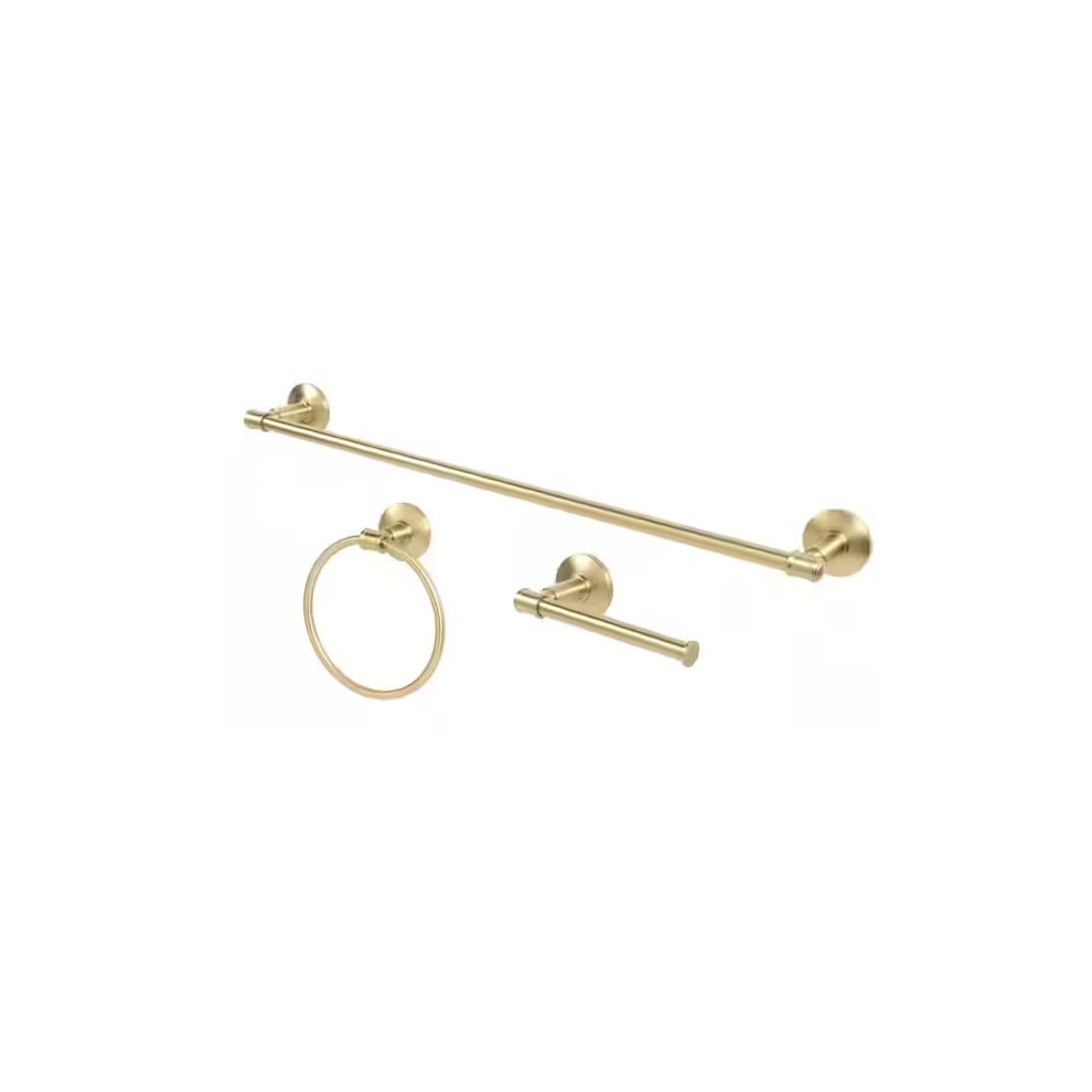 Glacier Bay Parsons 3-Piece Bath Hardware Set With Towel Bar Paper Holder Towel Ring In Brushed Gold 191722132411