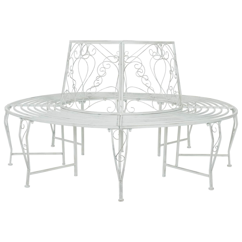 Vidaxl Tree Bench 8-Seater Ø 160 X 89 Cm Steel Antique White Round