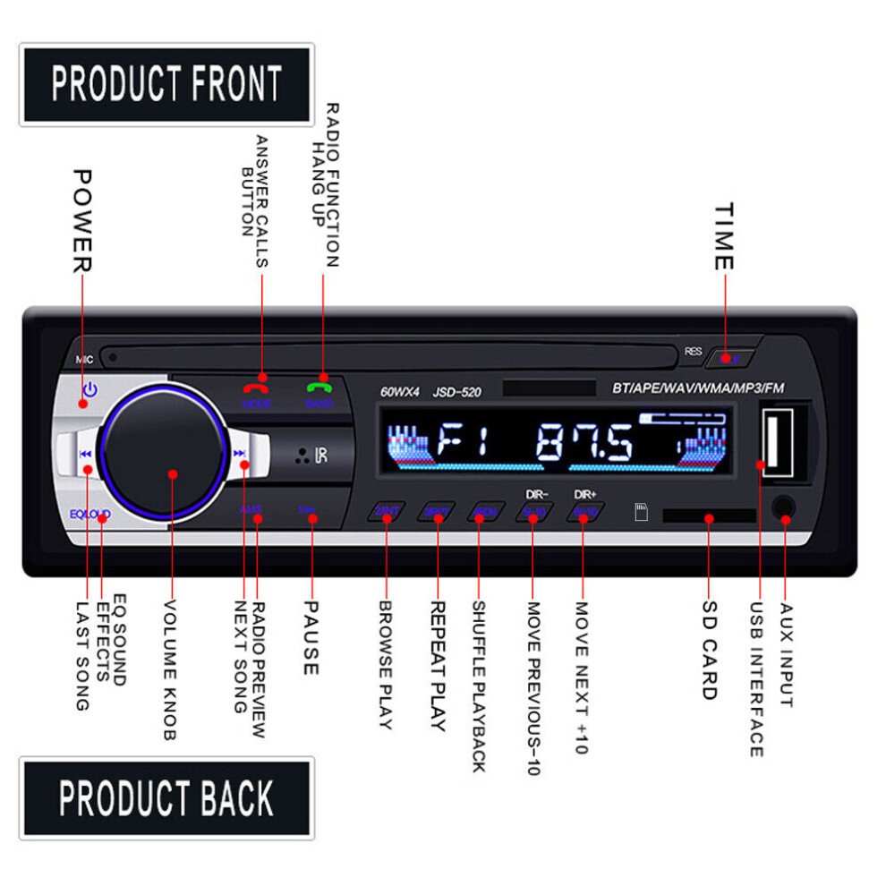 12V Bluetooth Car Stereo, In-Dash Fm Radio With Aux, Sd, Usb, Mp3 Player 113121317374