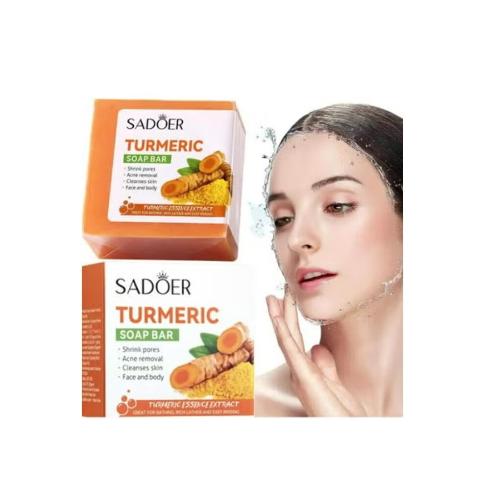 SADOER Turmeric Soap Bar 100g PACK OF 2 | Shrink Pores | Acne Removal | Cleanses Skin | Face & Body Soap