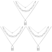 3Stk Mehrlagige Punk Halskette Damen Retro Choker Mit Goldener Schloss