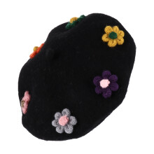 2Stk Schwarze Wollmütze Für Kinder Beanie Mit Blumenmuster Warm