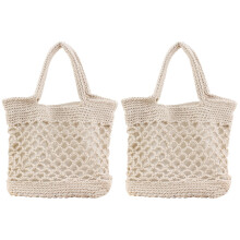 2Stk Beige Baumwoll Strandtasche Handgehäkelt Schultertasche Damen