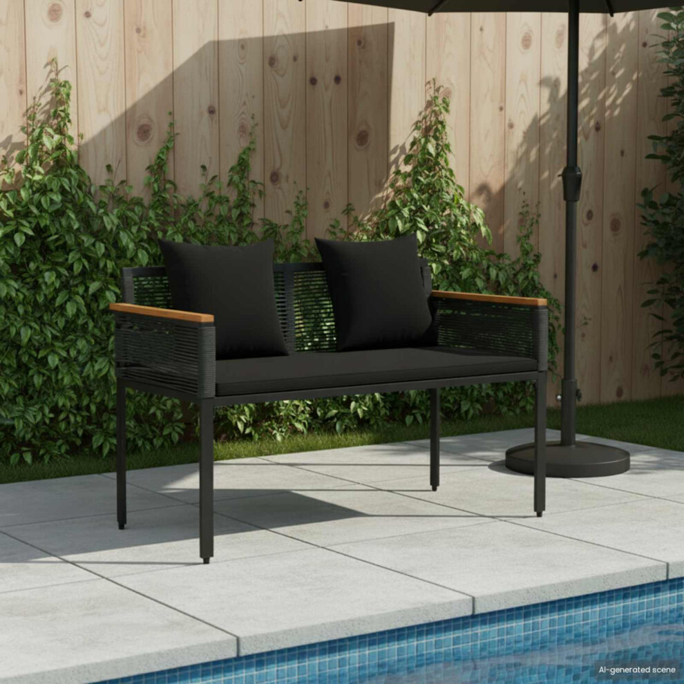 Vidaxl Outdoor Bench With Cushion Black 117 X 54 X 74.5 Cm Poly Rattan