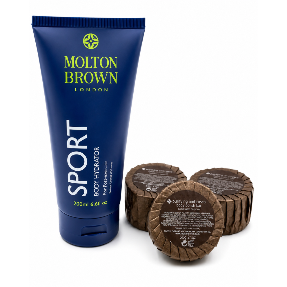 Molton Brown Gift Set For Him Sport Body Hydrator 200ml & 3x 60g Ambrusca Polish