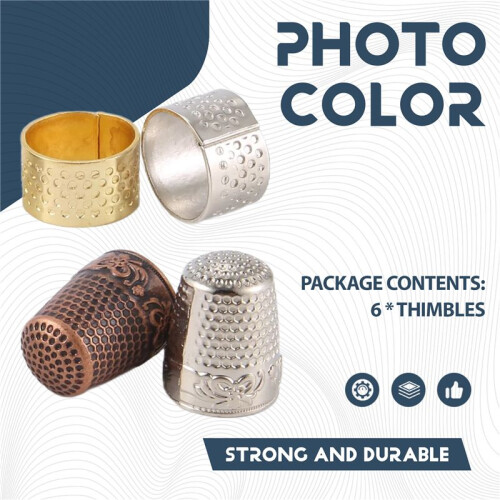 6 Pieces Sewing Thimble Finger Protector,Adjustable Metal Finger Shield Protector for Sewing Embroidery Needlework