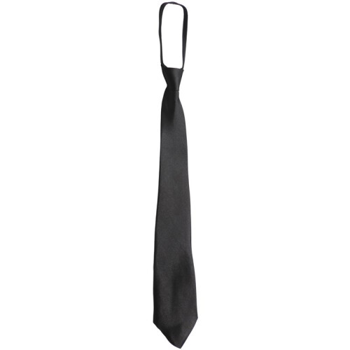 Men Solid Black Polyester Zip  Necktie Smooth Zipper Tie