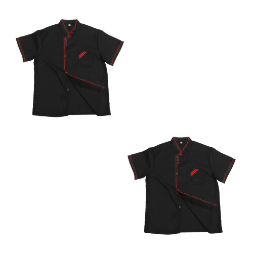 2Stk Schwarze Chefjacke Kurzarm Ölresistent Für Professionelle Köche 2
