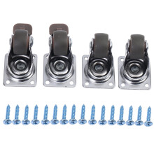 4 Pack 1 inch Low Profile Casters Wheels Soft Rubber Swivel Caster with 360 Degree Top Plate 100 lb Total Capacity for Set of 4 (2 with Brakes & 2