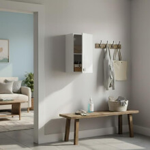 Mueble de pared 1 puerta - THE WHITE STONE - L40P33H69 cm - Puerta izquierda - 1 estante ajustable - Entregado montado