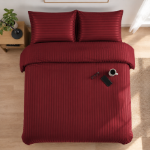 (Burgundy, King) Luxury Duvet Set Stripe Duvet Quilt Cover Bedding Set with Pillowcases