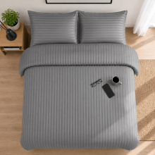 (Grey, King) Luxury Duvet Set Stripe Duvet Quilt Cover Bedding Set with Pillowcases
