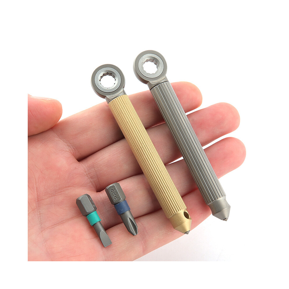 (Brass Shank) Titanium Brass S2 Steel Multi-Tool Card Screwdriver, Pocket Outdoor Keychain Edc 123643800919