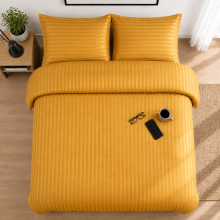 (Ochre, King) Luxury Duvet Set Stripe Duvet Quilt Cover Bedding Set with Pillowcases