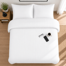 (White, King) Luxury Duvet Set Stripe Duvet Quilt Cover Bedding Set with Pillowcases