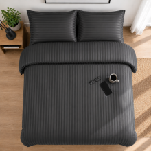 (Charcoal, King: 230 X 220 CM) Stripe Duvet Quilt Cover Bedding Set Luxury Satin Stripe Duvet Sets