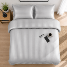 (Silver, King) Luxury Duvet Set Stripe Duvet Quilt Cover Bedding Set with Pillowcases