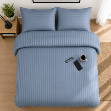 (Washed Blue, King) Luxury Duvet Set Stripe Duvet Quilt Cover Bedding Set with Pillowcases