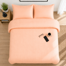(Peach, King) Luxury Duvet Set Stripe Duvet Quilt Cover Bedding Set with Pillowcases