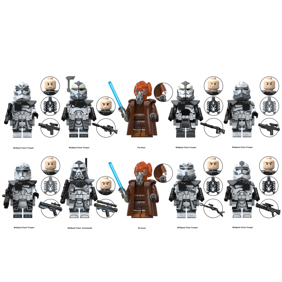 Bonxaif 10Pcs Star Wars Plo Koon Wolfpack Clone Commander Building Block Toy Figure Model Kid Collection Gift Fit Lego Uk Priority Delivery