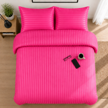 (Pink, Super King) Luxury Duvet Set Stripe Duvet Quilt Cover Bedding Set with Pillowcases