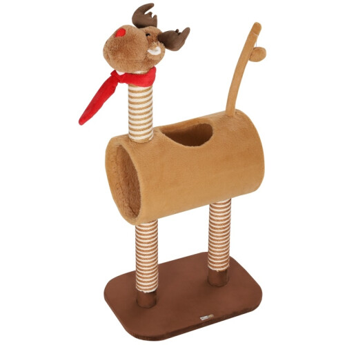 Torre para gatos com design de cervo, com toca e bola de brincar, marrom