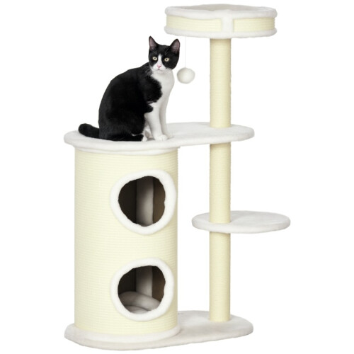 Arbre à chat avec griffoir et coussin pour chat, couleur crème