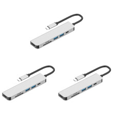 3Stk Multifunktion Type-C Hub Adapter Grau Mit Schnellladung 87W USB
