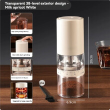 Portable Electric Burr Coffee Grinder Visual Bean Hopper 38 External Grind Settings 1.8X Faster 2000mAh for Travel B