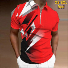 (XS, red) Casual Lapel T-shirt Young Men's Fashion Zipper T-shirt Short Sleeve T-shirt Men's 3D Flying Butterfly Print T Shirt