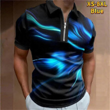(4XL, black) Casual Lapel T-shirt Young Men's Fashion Zipper T-shirt Short Sleeve T-shirt Men's 3D Flying Butterfly Print T Shirt