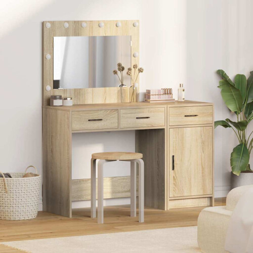 VidaXL vidaXL Dressing Table with Mirror Lights 2 pcs Brown Engineered wood