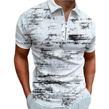 (4XL, grey) Casual Lapel T-shirt Young Men's Fashion Zipper T-shirt Short Sleeve T-shirt Men's 3D Blue Flower Print T Shirt