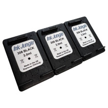 3x Ink Jungle 308 Black Refilled Ink Cartridges - Replaces HP 308 Black
