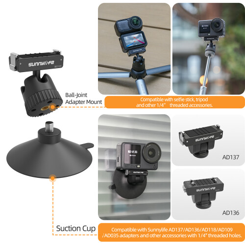 For DJI Nano/Action 6 Quick-Release Ball-Joint Suction Cup Adapter Mount 2