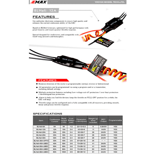 Emax BLHeli 12A ESC Speed Controller with 1A 5V BEC for RC Multicopters 1