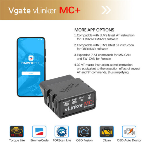 (Vlinker WIFI) Vgate vLinker MC+ ELM327 V2.2 Bluetooth 4.0 WIFI OBD2 Fault Code Reader OBDII Scanner For Android/IOS 2