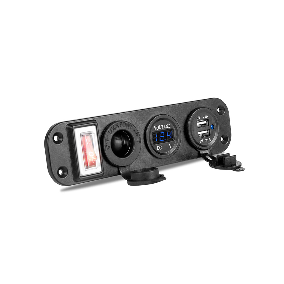 (Green) Dual Usb Socket Car Charger Waterproof Panel 4.2A Led Outlet Switch Truck Boat Green 110691616913