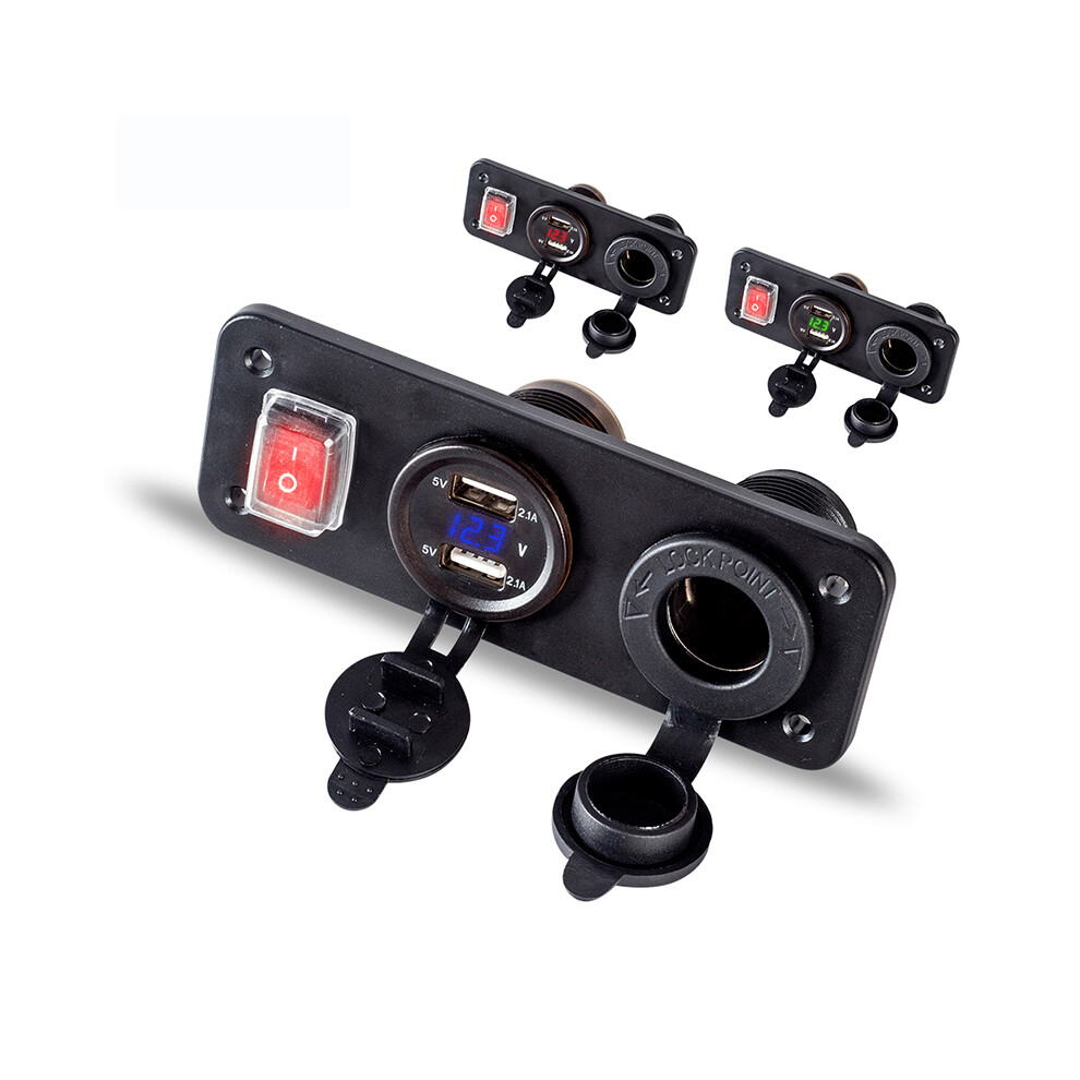 (Blue) 12/24V Car Boat Dual Usb Charger Led Voltmeter Cigarette Lighter Plug Socket Blue 110691617026