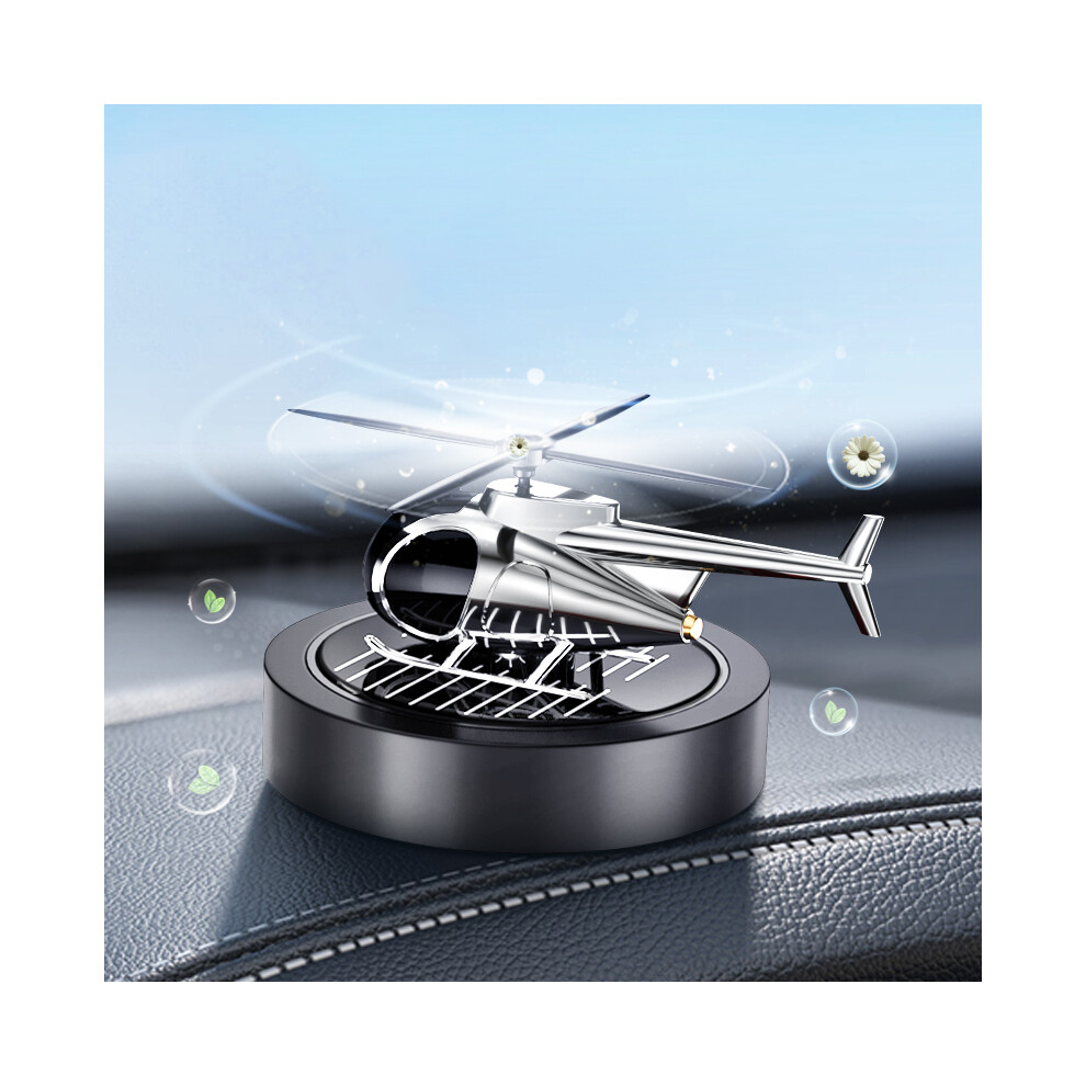 (Silver) Solar Rotating Car Aromatherapy Helicopter Waterwheel Interior Ornament Diffuser Silver 110691629173