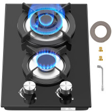 2 Burner Gas Hob, Black Tempered Glass Built-in & Tabletop Cooker, Dual Fuel LPG/Natural Gas Stove with Flame Failure Protection for Kitchen Cooking