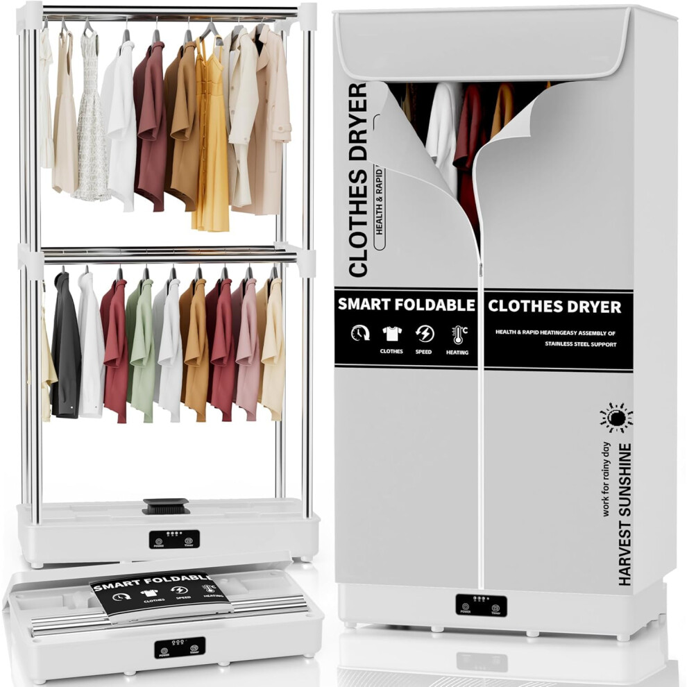 Kiseely Clothes Dryer, Portable Foldable Drying Machine With Timer, Easy Carry