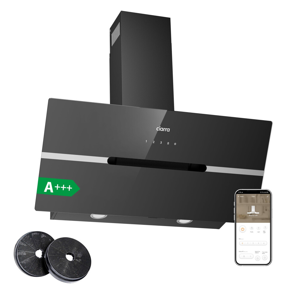 Ciarra Cbcb9736f Angled Cooker Hood 90Cm Head-Free Hood Recirculating