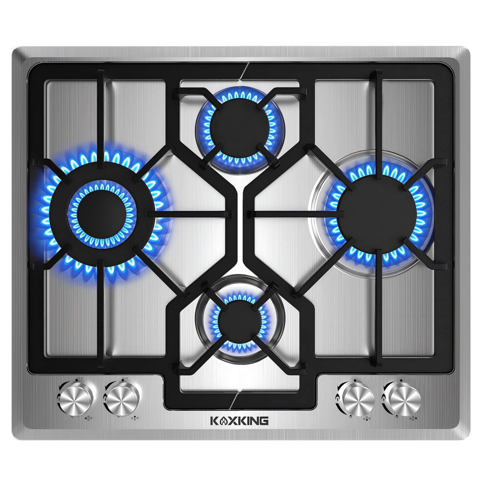 Kadorer Gas Hob 4 Burners, 60Cm Built-In Stainless Steel Cooktop, Ng/Lpg Conve