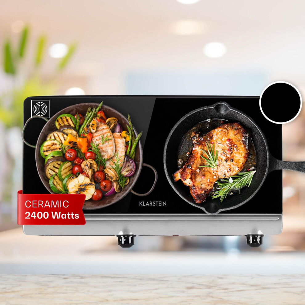 Klarstein Ceramic Hob, 2400W Built-In 2-Ring Electric Cooker With Stai