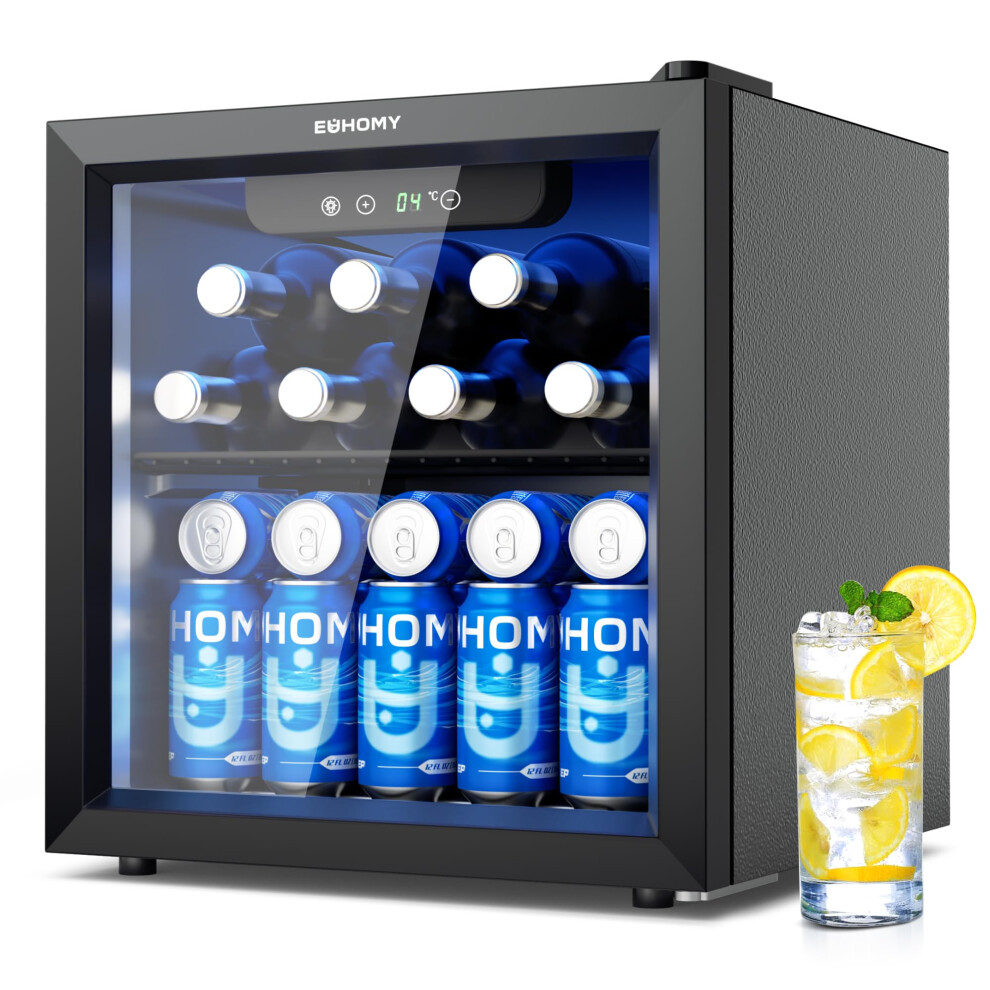 Euhomy Drinks Fridge, Beer Fridge With Glass Door 55 Can, Wine Fridge