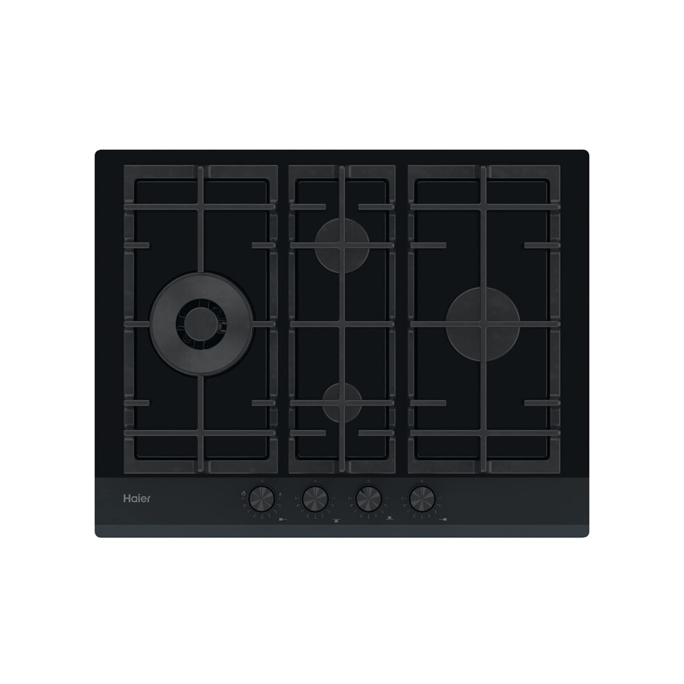Haier Gas On Glas Series 6 Havg5d4hb Gas Hob/Self-Sufficient / 60 Cm / 4 Burners With Wok Cooking Zone / 9 Power Levels Black