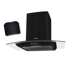 Abode Chimney Cooker Hood 60cm Curved Glass Black Extractor Hood & Rec